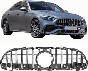 Front Bumper GT Grille For 2022 2023 2024 2025 Mercedes-Benz C-Class C180 C200 C300 C43 AMG Packgage Replacement Grill Black With Chrome