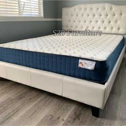 Queen White Crystal Button Bed With Orthopedic Mattress Included 