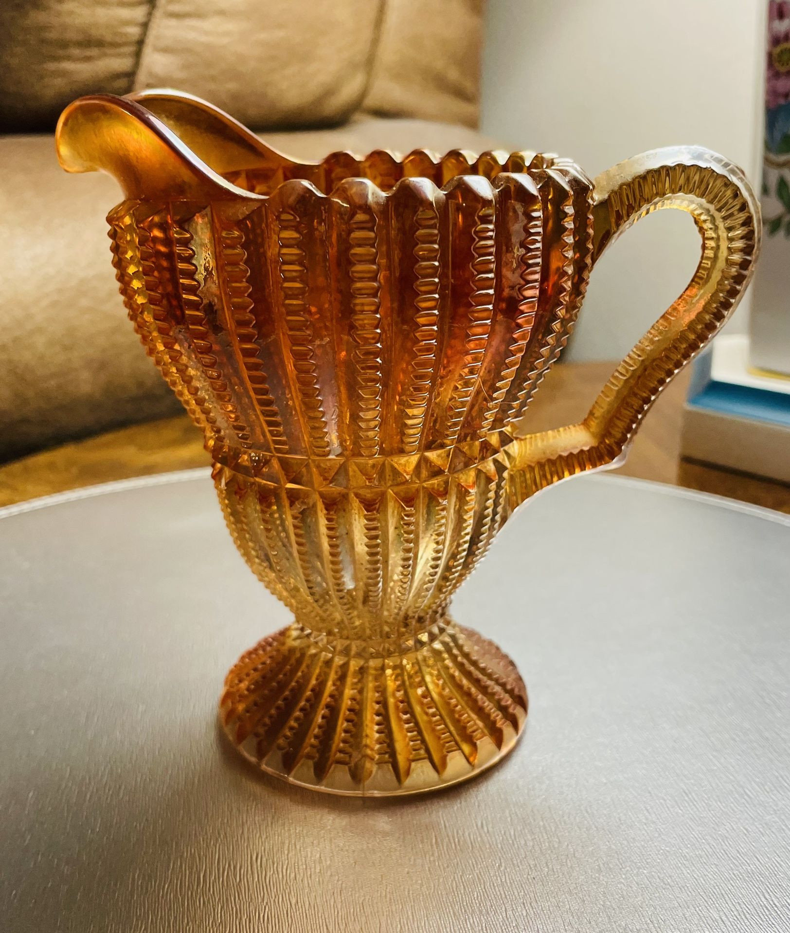 Beautiful Vintage Carnival Glass Marigold Pitcher