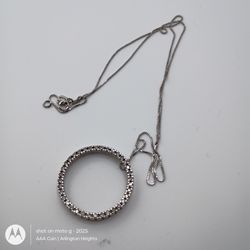 14K White Gold Circle Pendant Necklace