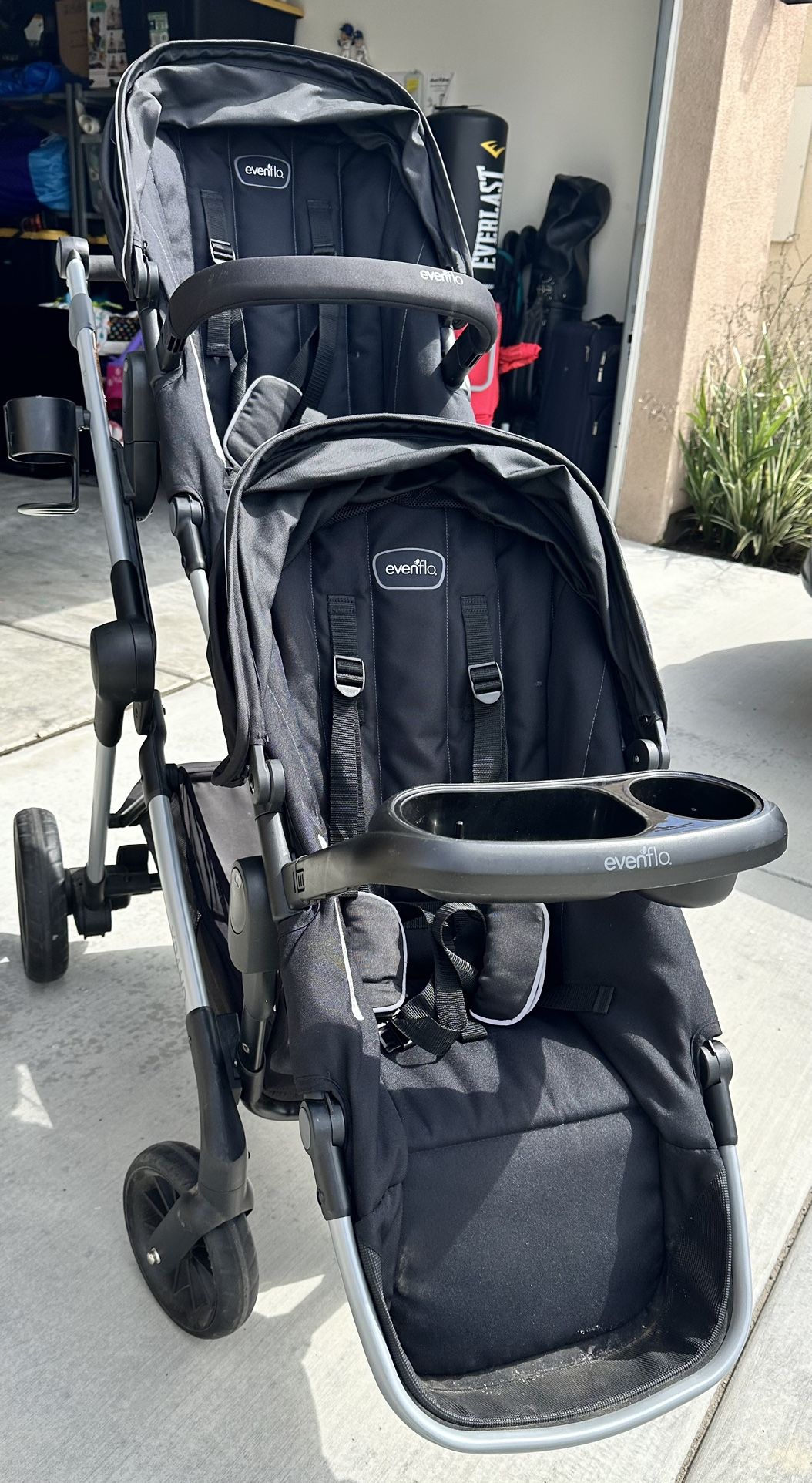 Evenflo Stroller, Two Seats, Car seat, Snack Tray 