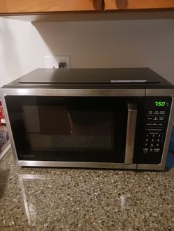 Silver and black microwave