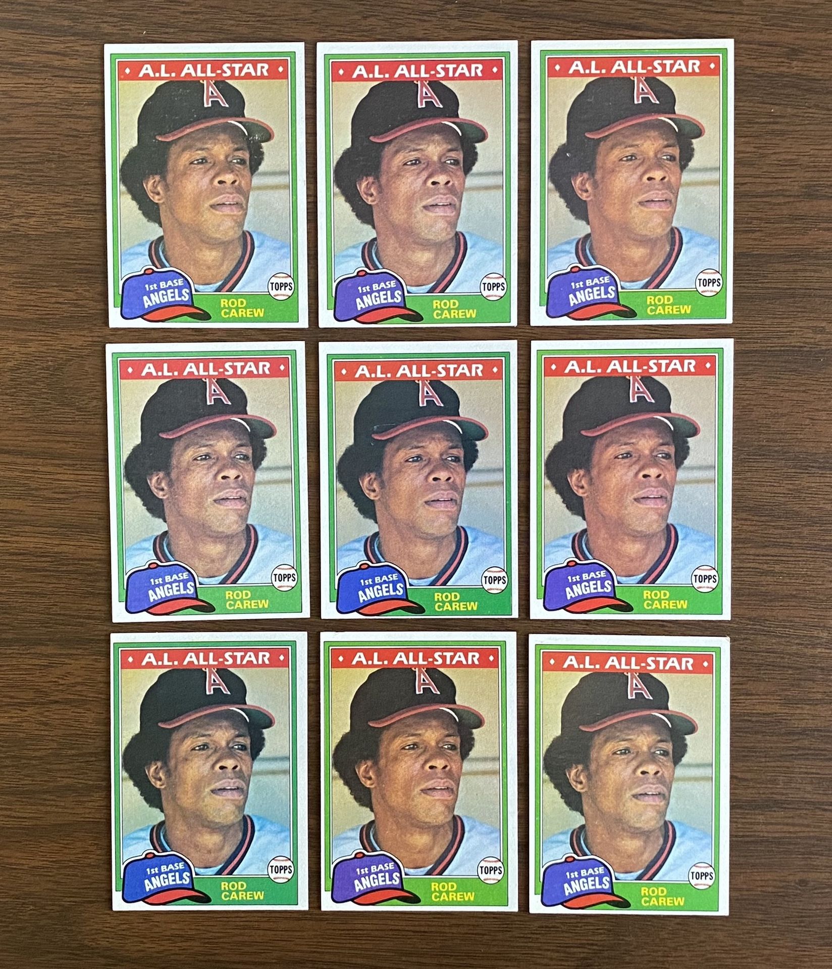 LOT OF 9 ROD CAREW 1981 TOPPS BASEBALL CARDS # 100 HOF CALIFORNIA ANGELS