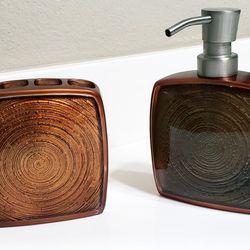 "Rings of a Tree Stump" Style Bathroom Accessory Set 
4.5in x 4.5in