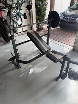 Weight bench, Olympic barbell and weights for Sale