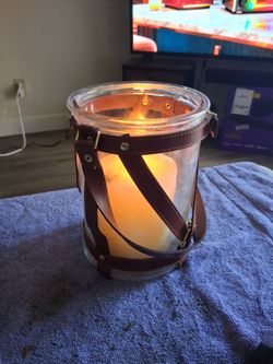 Glass Candle Holder with Leather Strap Wrap
