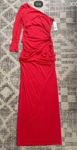 NWT Nicole Miller one shoulder maxi  dress with thigh slit in red size 10