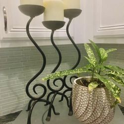 Set Of 3 Solid Metal Iron Tall 15” Metal Candle Holders 
