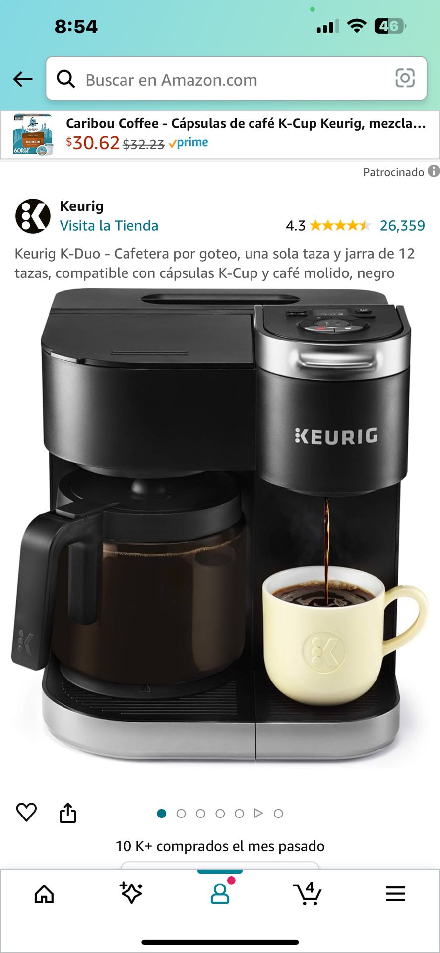 Keurig K-Duo - Cafetera por goteo, una sola taza y jarra de 12 tazas, compatible con cápsulas K-Cup y café molido, negro