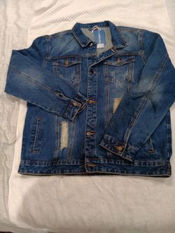Lamkuku  Distressed Mens Denim Jacket Size  2XL