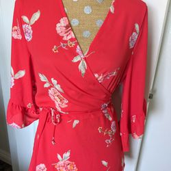 PLEIONE FLORAL WRAP BLOUSE WITH BELL SLEEVES Med