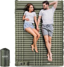 Elegear Double Sleeping Pad: 4" Self-Inflating 2-Person Camping Mat with Pillow