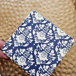Four Navy And White Glass Coasters