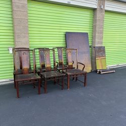 Antique Dining Set with 6 Chairs and Leaf Extension