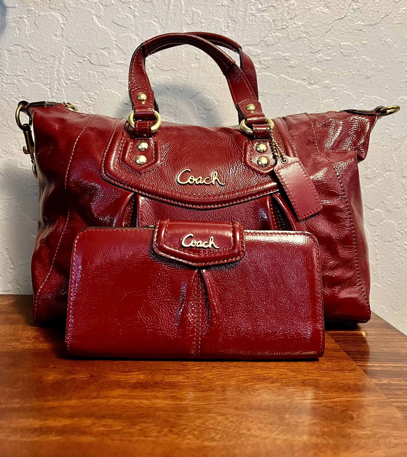 Red Coach Purse With Matching Wallet