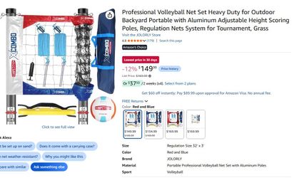 Brand New JOLORLY Professional Volleyball Net Set – 32 ft × 3 ft – Red & Blue
