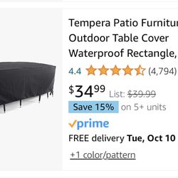 Tempera Patio Furniture Covers, Outdoor Table Cover Waterproof Rectangle, Heavy Duty Deck Furniture Cover for Winter, (Space Grey, 74"L x 47"W x 27.8"