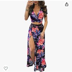 2 Piece Vacation Set Floral Outfit