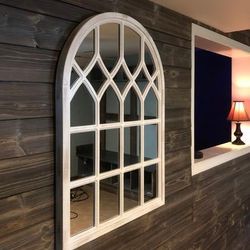 Arched Wood Window Pane Accent Mirror

