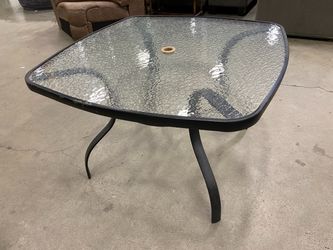 Textured Glass Top Patio Table with Black Metal Frame