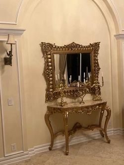 Luxury Ornate Gold Mirror & Marble Top Console Table – $1,600 OBO - $1,600 (Parkland)