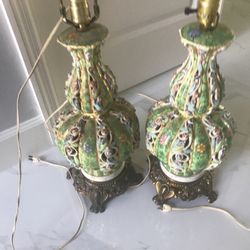 Vintage Antique Gold Leaf Lamps 2