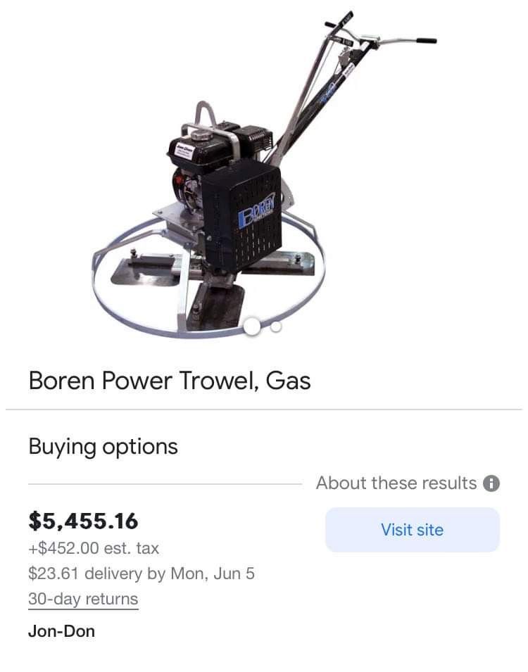 Boren Power Trowel Concrete 18hp 440cc