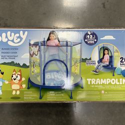 Bluey 4' Kids Trampoline with Soft Play Balls with Padded Cover, Bungee System
