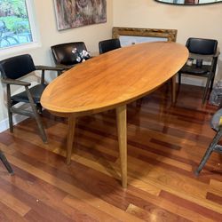 Mid Century Modern MCM Building Tech USA Made Oval Walnut Wood Dining Table 
