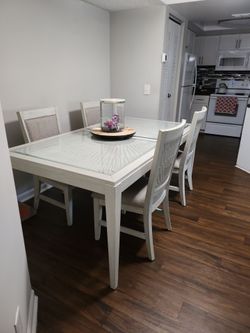 White Dining Table Set with 4 Chairs