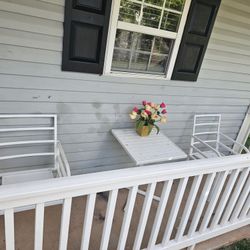 2 White Chairs And Table