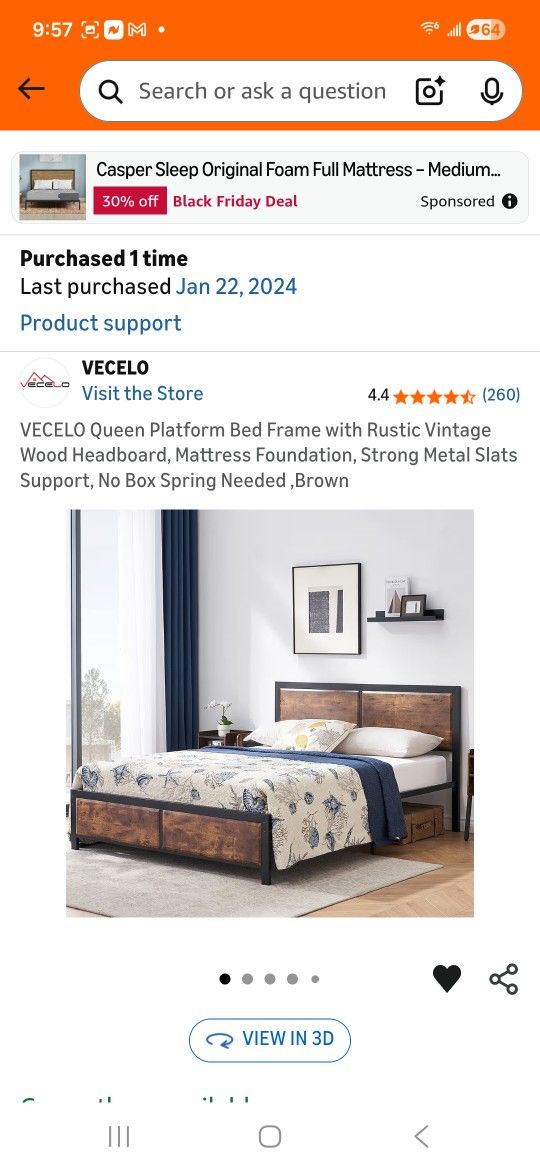 VECELO Queen Platform Bed Frame with Rustic Vintage Wood Headboard, Mattress Foundation, Strong Metal Slats Support, No Box Spring Needed ,Brown