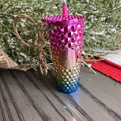 💚  Multicolored Mini Studded Tumbler Cup Keychain w Gift Bag