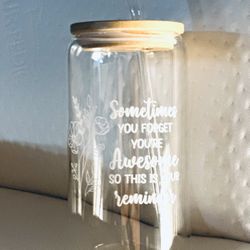 Glass Jar With Bamboo Lid and Straw