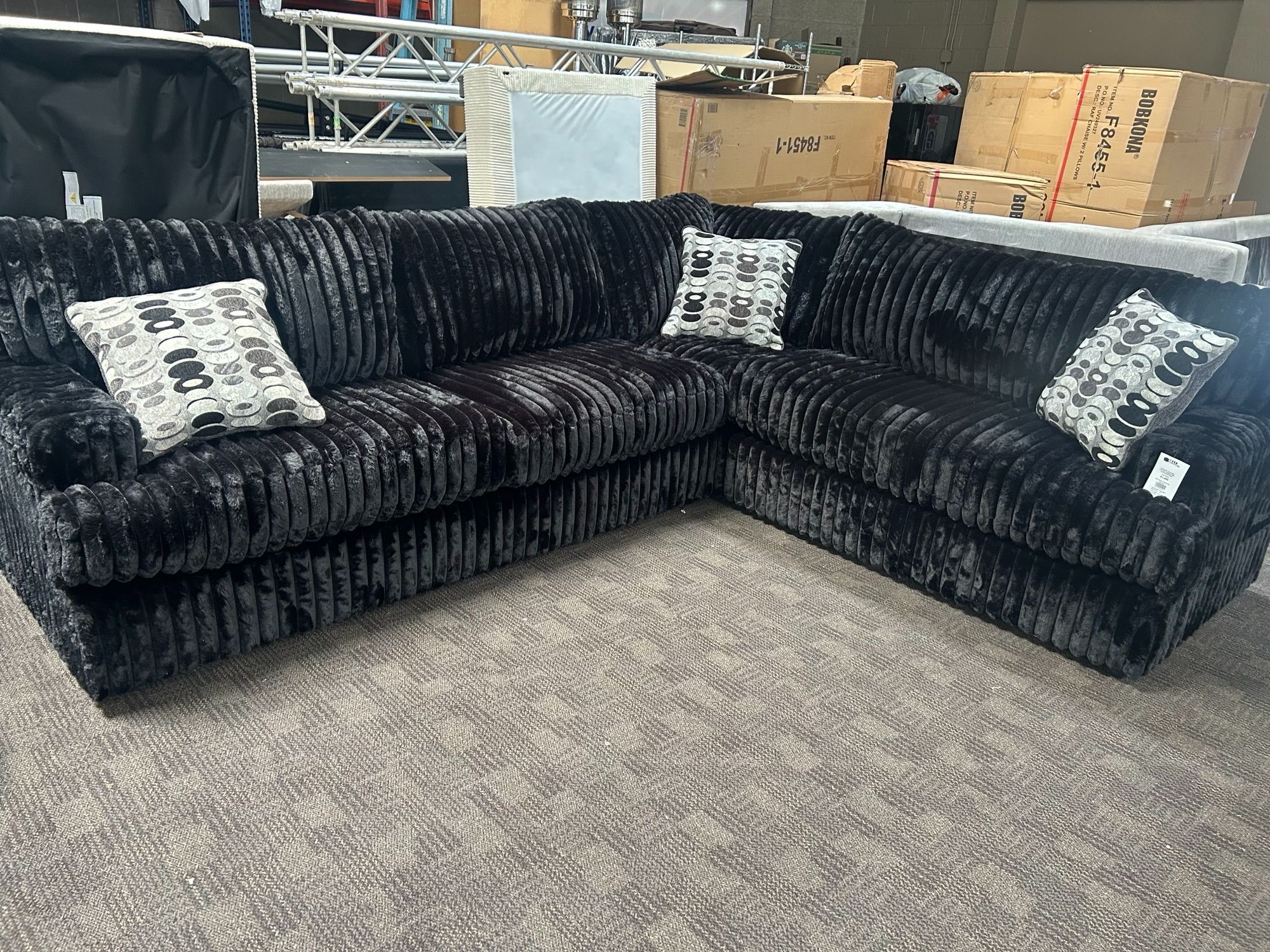 Black thick corduroy sectional
