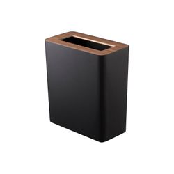 Yamazaki Rin Rectangular Trash Can – Steel + Walnut Wood Lid