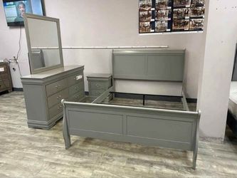 Brand New 4-Piece Grey Sleigh Bedroom Set!! Available in King & Queen!! Same Day Delivery!!!
