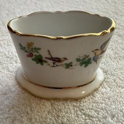 ROYAL BAYREUTH vintage porcelain toothpick/cotton swab holder porcelain trinket w/ gold rim Made in Germany