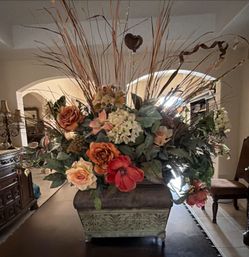 Large Silk Floral Arrangement in Decorative Planter