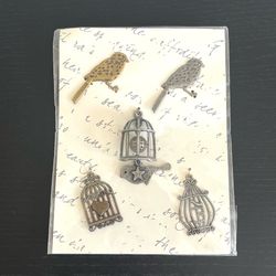 Michaels Bird Cage Metal Embellishments 5pc Silver Gold Tone Antique Style