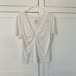 A New Day White Sheer Linen Front Knot T-shirt Size XL