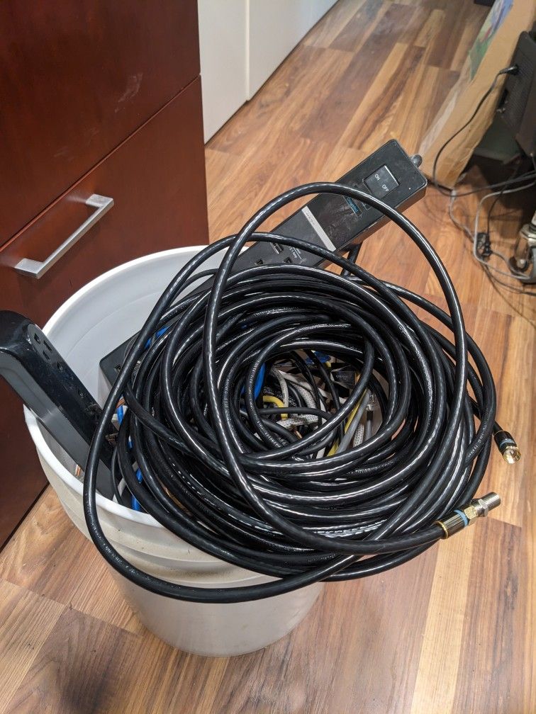 5 Gallon Bucket Full Of HDMI Cables And Power Surges for Sale in