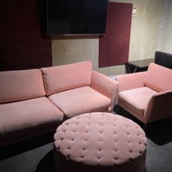 Modern Pink Sofa Set w/ Ottoman 