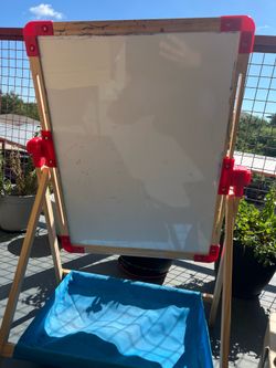 Easel for Kids Double Sided Magnetic 18.9"x25.2" Chalkboard and Dry Erase- 360°Rotating