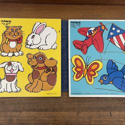 Two Vintage Playskool Wooden Puzzles