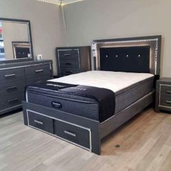 LODANNA GRAY LED STORAGE BEDROOM SET