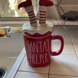 Rae Dunn Christmas Santa’s Helper  Mug with Topper 