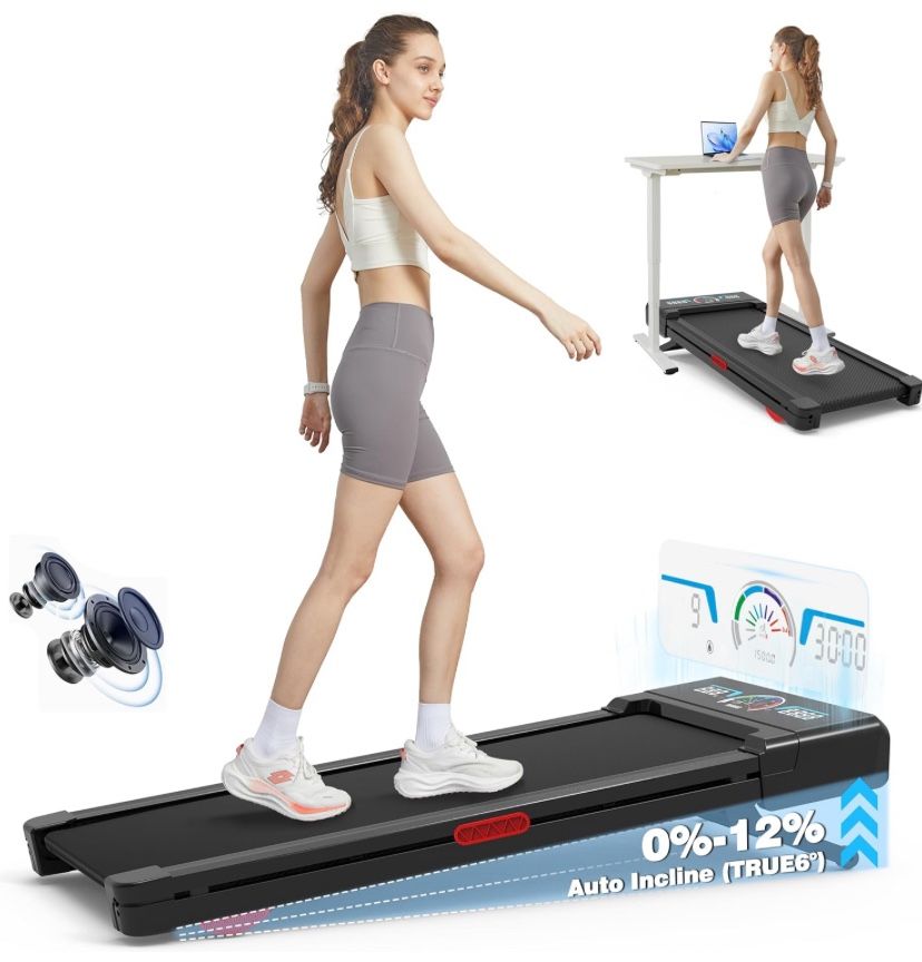 Walking Pad Treadmill with 12% 9-Level Auto Incline, 450 lbs Capacity and RGB LED Screen Under Desk Treadmill with Hiking Mode, Compact Treadmills for