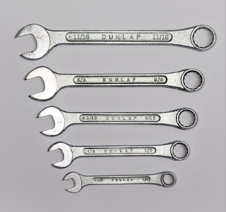 Vintage 1950s Dunlap 5-Pc SAE Combination Wrench Set USA