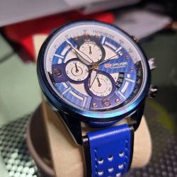 Brand New Blue Mens Watches Luxury Men's Leather Watch